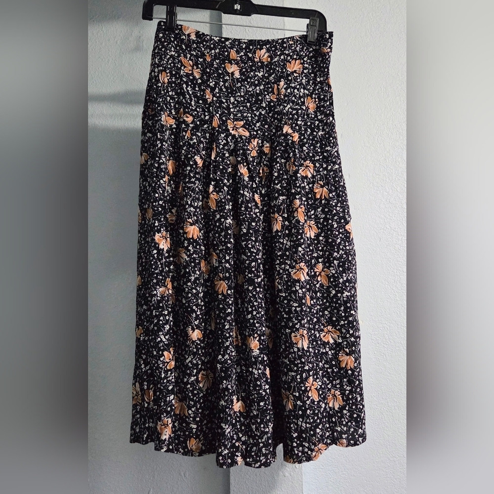 Chelsea28 Black and Orange Floral A-Line Skirt